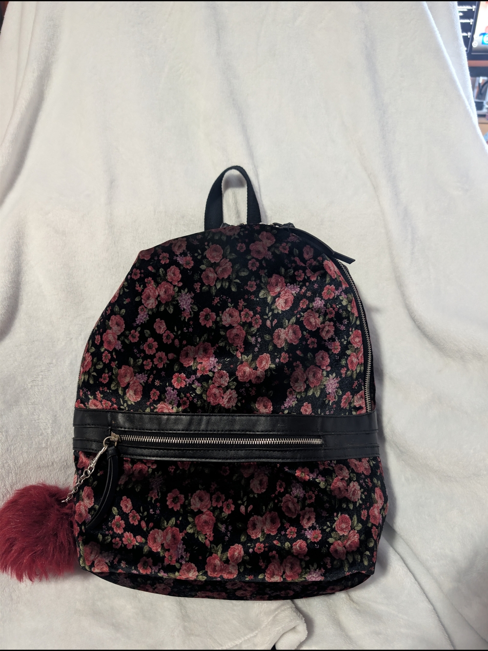 Candie's Black Floral Crushed Velvet Mini Backpack
